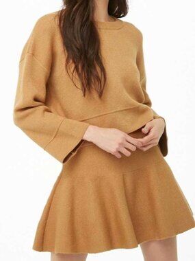 200. Tan A-line Mini Skirt with Ruffled Hem for Casual Wear